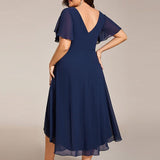 Plus Size Wedding Guest Dress | V-Neck Chiffon High-Low
