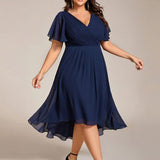 Plus Size Wedding Guest Dress | V-Neck Chiffon High-Low