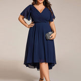 Plus Size Wedding Guest Dress | V-Neck Chiffon High-Low