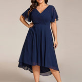 Plus Size Wedding Guest Dress | V-Neck Chiffon High-Low