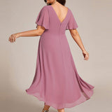 Plus Size Wedding Guest Dress | V-Neck Chiffon High-Low