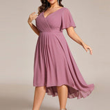 Plus Size Wedding Guest Dress | V-Neck Chiffon High-Low