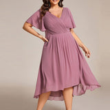 Plus Size Wedding Guest Dress | V-Neck Chiffon High-Low