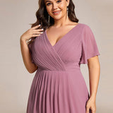 Plus Size Wedding Guest Dress | V-Neck Chiffon High-Low