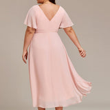 Plus Size Wedding Guest Dress | V-Neck Chiffon High-Low