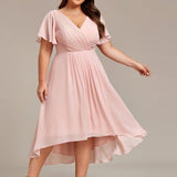 Plus Size Wedding Guest Dress | V-Neck Chiffon High-Low