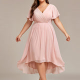 Plus Size Wedding Guest Dress | V-Neck Chiffon High-Low