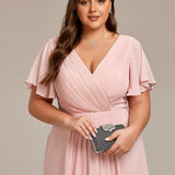 Plus Size Wedding Guest Dress | V-Neck Chiffon High-Low