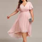 Plus Size Wedding Guest Dress | V-Neck Chiffon High-Low