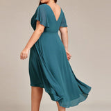 Plus Size Wedding Guest Dress | V-Neck Chiffon High-Low