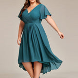 Plus Size Wedding Guest Dress | V-Neck Chiffon High-Low