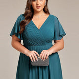 Plus Size Wedding Guest Dress | V-Neck Chiffon High-Low
