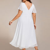 Plus Size Wedding Guest Dress | V-Neck Chiffon High-Low