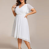 Plus Size Wedding Guest Dress | V-Neck Chiffon High-Low