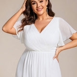 Plus Size Wedding Guest Dress | V-Neck Chiffon High-Low
