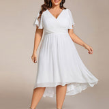 Plus Size Wedding Guest Dress | V-Neck Chiffon High-Low