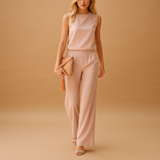 Women’s Elegant Wide-Leg Jumpsuit – Round Neck, Tailored Silhouette