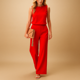 Women’s Elegant Wide-Leg Jumpsuit – Round Neck, Tailored Silhouette