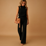 Women’s Elegant Wide-Leg Jumpsuit – Round Neck, Tailored Silhouette