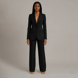 Chic Women's Suit Set – Tailored Long Blazer & Trousers for Formal Occasions