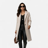 Chic Long Winter Coat for Women – Lapel Collar, Soft Material