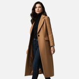 Chic Long Winter Coat for Women – Lapel Collar, Soft Material