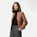 Women’s Heritage Chic Leather Jacket – Stand-Collar Statement Outerwear
