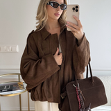 Elegant Suede Bomber Jacket | Women's Casual Chic Outerwear