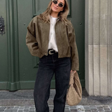 Elegant Suede Bomber Jacket | Women's Casual Chic Outerwear