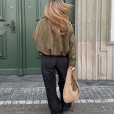 Elegant Suede Bomber Jacket | Women's Casual Chic Outerwear