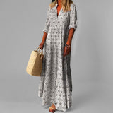 Boho Maxi Dress | Loose Fit with 3/4 Sleeves & Vintage Print