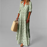 Boho Maxi Dress | Loose Fit with 3/4 Sleeves & Vintage Print