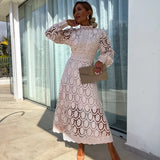 Wedding Guest Lace Dress for Women – High Neck, Puff Sleeve Design