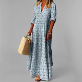 Boho Maxi Dress | Loose Fit with 3/4 Sleeves & Vintage Print