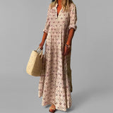 Boho Maxi Dress | Loose Fit with 3/4 Sleeves & Vintage Print