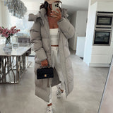 Women’s Cosy Long Grey Coat with Fleece Pocket Lining