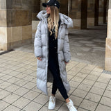 Women’s Cosy Long Grey Coat with Fleece Pocket Lining