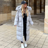 Women’s Cosy Long Grey Coat with Fleece Pocket Lining