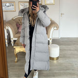 Women’s Cosy Long Grey Coat with Fleece Pocket Lining