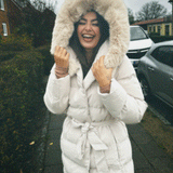 Women’s Beige Longline Winter Parka – Warm Hooded Coat