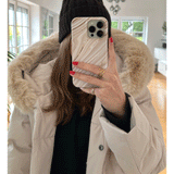 Women’s Beige Longline Winter Parka – Warm Hooded Coat