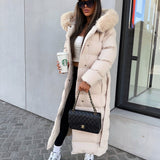 Women’s Beige Longline Winter Parka – Warm Hooded Coat