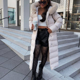 Women’s Beige Longline Winter Parka – Warm Hooded Coat