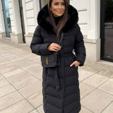 Women’s Black Quilted Winter Coat – Longline Hooded Jacket