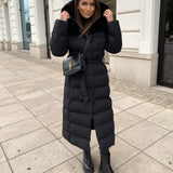 Women’s Black Quilted Winter Coat – Longline Hooded Jacket