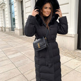 Women’s Black Quilted Winter Coat – Longline Hooded Jacket