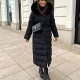 Women’s Black Quilted Winter Coat – Longline Hooded Jacket
