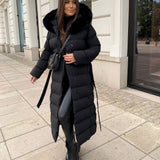 Women’s Black Quilted Winter Coat – Longline Hooded Jacket