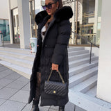 Women’s Black Quilted Winter Coat – Longline Hooded Jacket