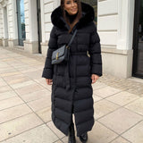 Women’s Black Quilted Winter Coat – Longline Hooded Jacket
